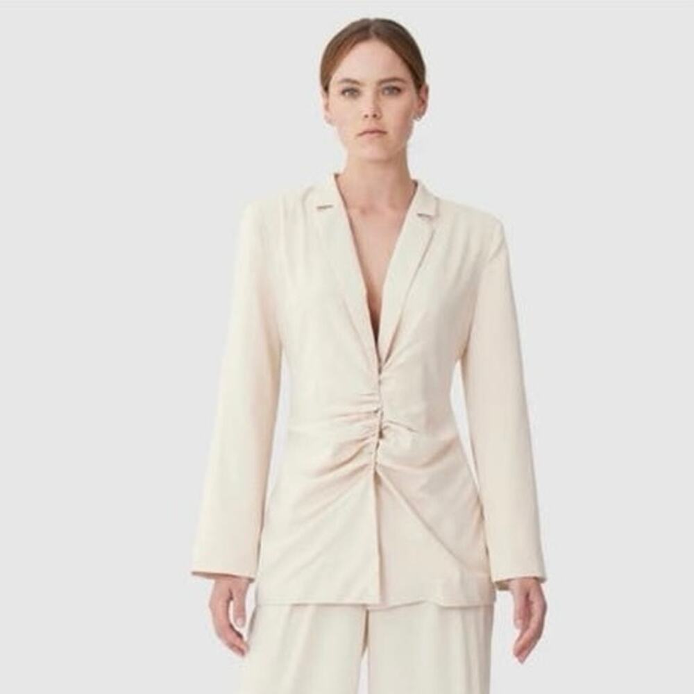 Keepsake The Label Size XS 0 2 Farrah Blazer Ruched Oatmeal Cream